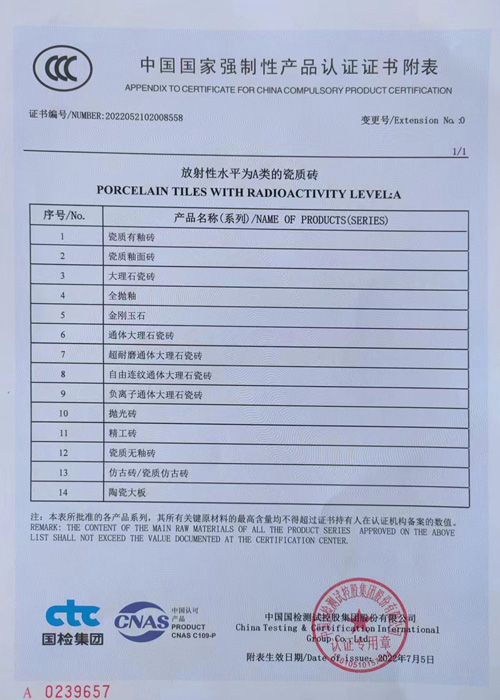  中国国家强制性产品认证证书附表